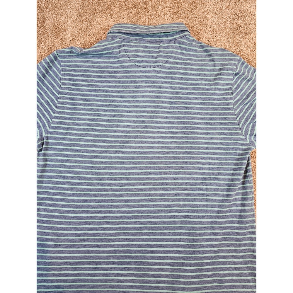 Faherty Brand Mens Large Indigo Dyed Striped Short Sleeve Polo Shirt Blue Green - Picture 14 of 15